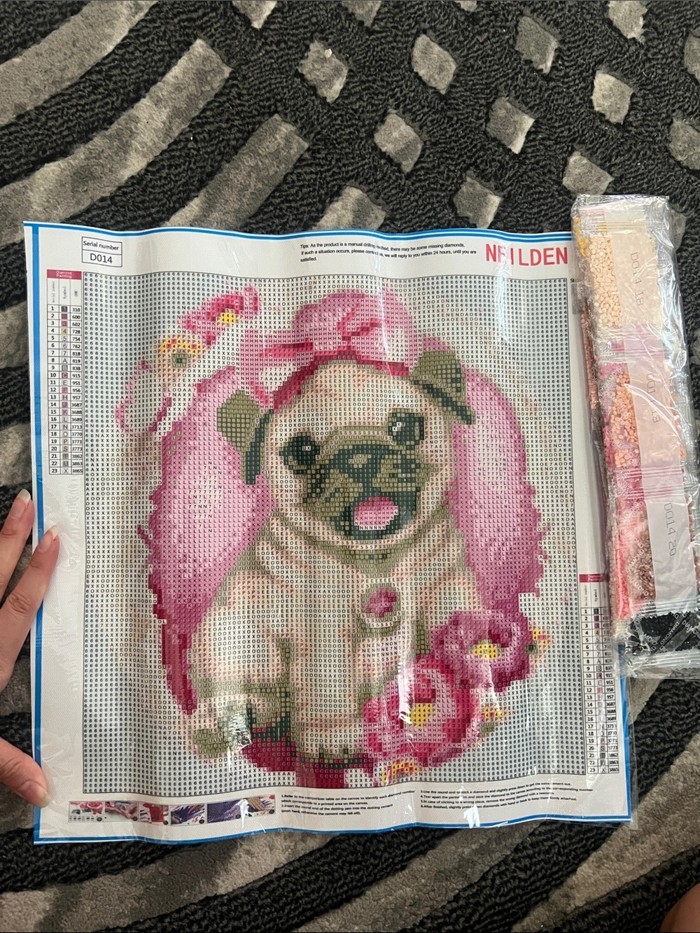 Diamond Painting Pug with Pink Wings and Flowers
